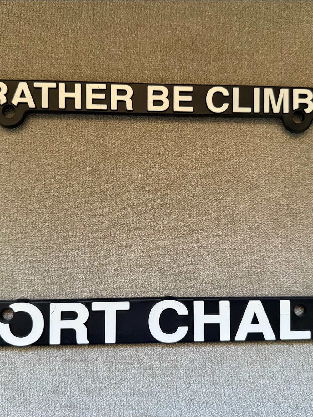 Sport chalet car license plate frame “I’d rather be climbing “
